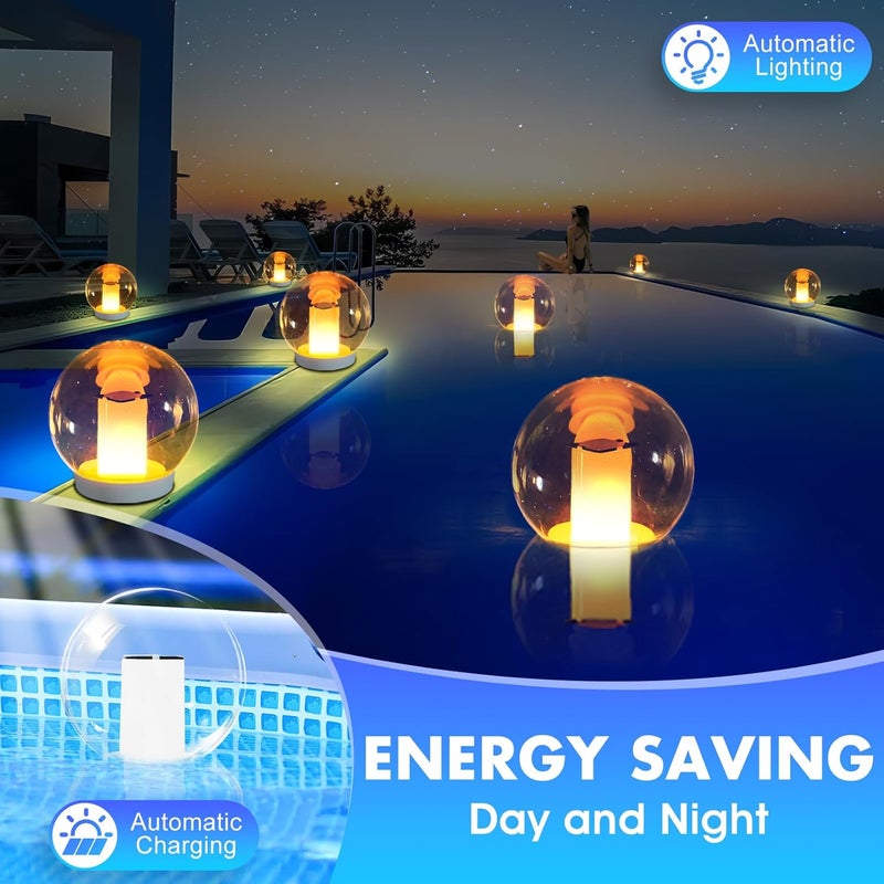 LanPool Floating Pool Lights, Solar Flame Lights Flickering IP68 Waterproof Ball Night Light, Outdoor Lantern Landscape Decoration Lamp for Pool, Pond, Event, Party, Garden(2pcs) - Image 2